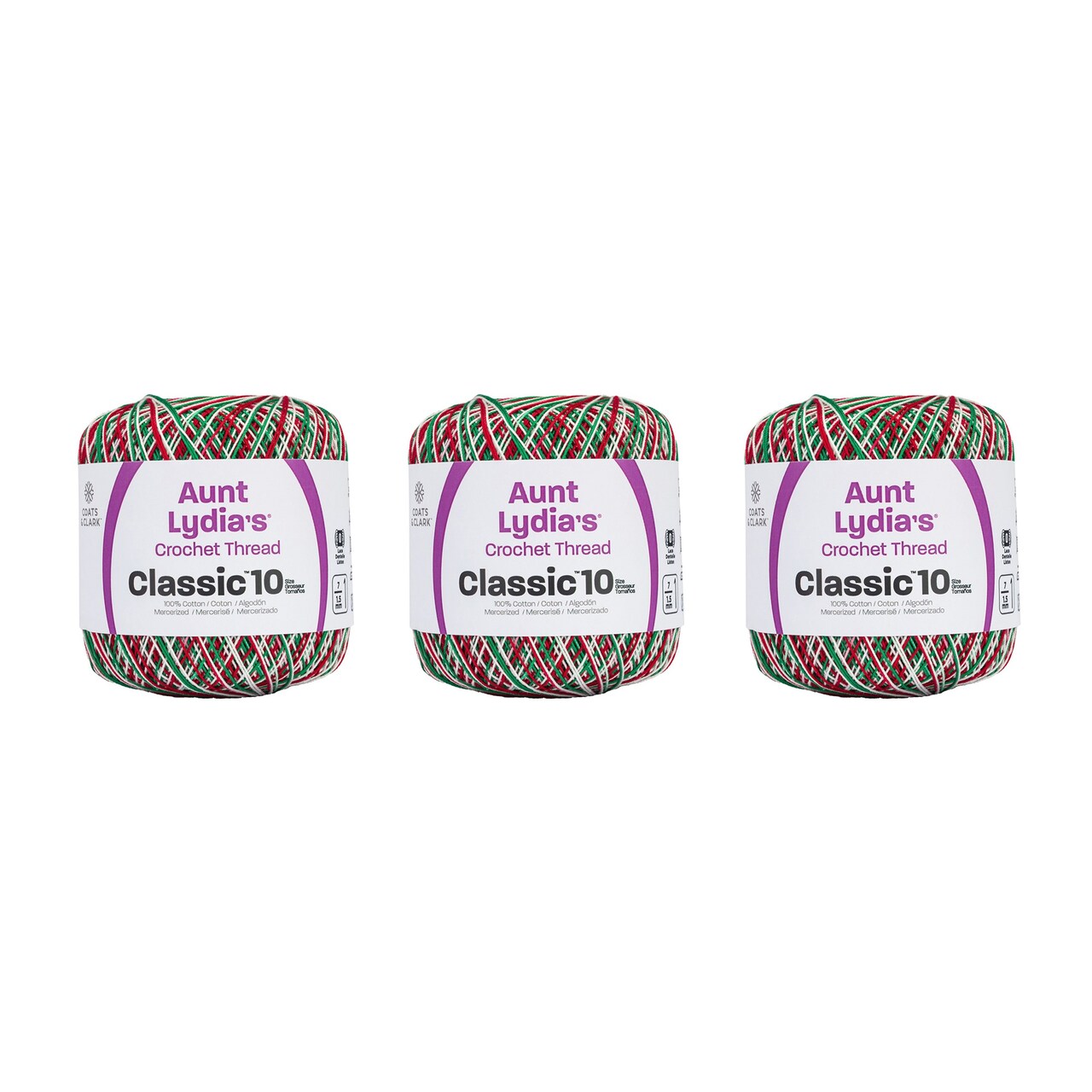 Aunt Lydia Classic Shaded Christmas Crochet - 3 Pack of 300y/274m - Cotton - Gauge 10 - Crochet